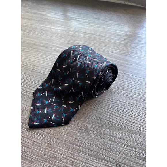 Burberry Other - Vintage Burberrys London Silk Tie Navy Blue Mallard Duck Print Made in England